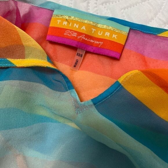 TRINA TURK SZXS/S SOBE RAINBOW STRIPED PULLOVER TOP - Picture 8 of 11